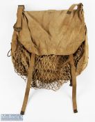 Early Hardy canvas Fishing Bag with 2 internal pockets with net front pouch, fold over cover, with