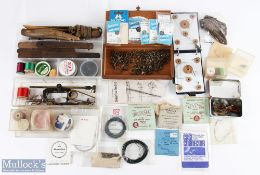Another collection of varied fishing tackle, to include: box with an old vice and tools; plastic box