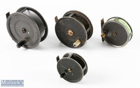 A collection of 4 alloy centre pin reels, all with fixed check - 3