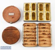 Selection of Copper and Black Japanned Tins inc 2 copper cast tins, 4.5