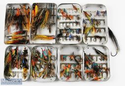 3 Wheatley Slimalloy Fly Tins with Salmon Flies, plus a Wheatley kilroy Tube tin with a quantity
