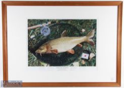 British Record Barbel by Garry Cartwright 1999 multi signed Fishing Print, signed by Ray Walton,