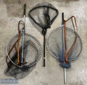 Gye Salmon Landings nets x2 both with leather straps- plus a large folding net by Wilco sports (3)
