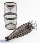 2x Fish Traps, made of wire and galvanized wire, the largest is 56cm log