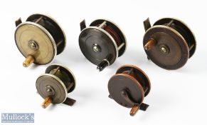 Group of 5x Brass and Ebonite Reels - inc 3