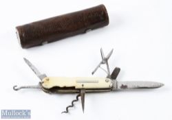 19th century Anglers Knife Stamped 'Hill & Son, 4 Haymarket' with bone side plates and nickel silver