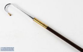 c1880 Fishing Hand Gaff with brass ferule, steel hook and a brass screw gaff hook guard, turned