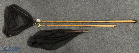 2x Split Cane Landing Nets, hand built 2015 with cork handles, brass fitting, one has a good