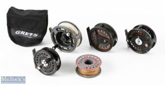 Various Fly Reels (4) featuring Greys #5/6 with line and pouch, System Two 45-L alloy fly reel,