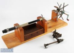 Mounted Farlow Sextile Line Winder: from Sweets Tackle Shop Usk mounted on wood with a tool for