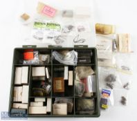 Large plastic compartment box with a huge collection of hooks - by Partridge, Mustad, Drennan,