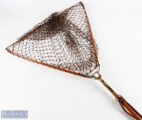 Hardy Folding Landing Net c1920, a fine net with brass and aluminium fittings, leather strap, a good