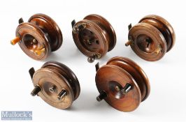 5x Assorted Wooden and Brass Reels - inc 4.5
