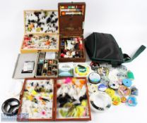A large collection of Fly Tying Equipment: fly lines, leaders and tools, made up of: wooden box 8