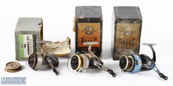 3x J W Young Boxed Ambidex Spinning Reels - Ambidex No.1 in brown finish with spare spool, no.9 in