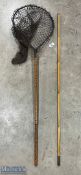 Period Fishing Net, with burn bamboo decoration handle, with brass fittings - with a spare handle