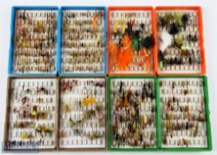 4x Fox boxes with a selection of trout flies, wet, dry, buzzers, bead head, nymphs and lures, with