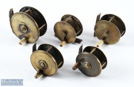 Collection of small brass plate wind reels, all unnamed but display very well - 2