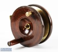 A rare walnut and brass kite back reel, 6