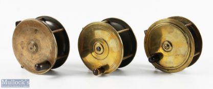 3x Victorian / Early 20th Century Brass Plate Wind Reels - inc 4.5