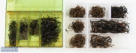 2x plastic compartment boxes with a huge collection of large salmon flies, single and double size,