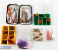 A collection of saltwater, pike and salmon flies, made up of - Wheatley box with 33 saltwater