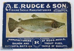 A E Rudge & Son Advertising Shop Sign made of card with advertising details with central Salmon