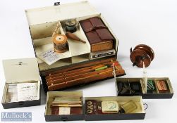 Vintage Black Japanned Unnamed Fishing Tackle Case c1900 and Accessories - case 13