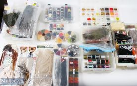 A huge fly tying lifetime collection - rotary lever vice, light, tools, hooks, beads, fur, feather -