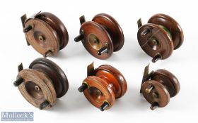 6x Assorted Small Size Wooden and Brass Reels inc 3