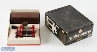 Abu Ambassadeur 6000 multiplier, runs very well, single black handle, level qins, MOB, leather