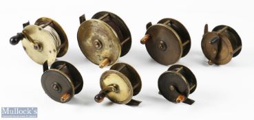 7x Assorted Unnamed Brass Reels - smallest 2.25