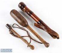 A collection of priests made up of: Hardy Bros trout priest; unnamed well used turned wood priest,