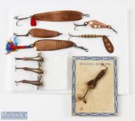 A collection of Swiss artificial baits by Lemax and Stucki - 3x Lemax Devons; 3x Lemax brass and