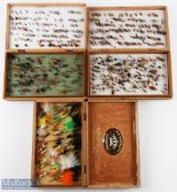 3x Medallion Cigar Boxes with lift out trays containing a huge collection of trout wet flies, lures,