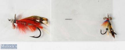2x Hardy Aaro propellor flies features Red Sandy 1/0 and a Murdoch 6 - maker's marks, full dressed