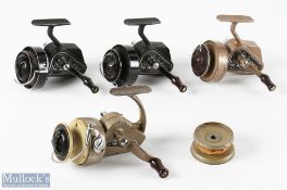 4x J W Young Ambidex Casting Reels - inc a No.1 in brown, Mk Seven in brown and 2 others in black