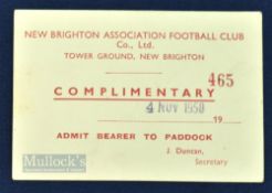 1950/51 New Brighton v Accrington Stanley Match Ticket date 4 Nov, in New Brighton's final
