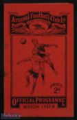 Pre-War 1937/1938 Arsenal v Grimsby Town Div. 1 match programme 19 March 1938; rusty staples, o/wise