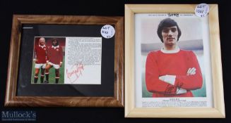 George Best Denis Law signed photograph, taken from a magazine framed and mounted, plus a Typhoo tea
