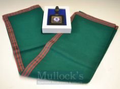 Chelsea Football Club Golf Bag Tag and Baize tablecloth: quality brass and leather golf bag tag c/