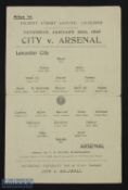 1945/46 War League South Leicester City v Arsenal match programme 26 January 1946, single sheet;