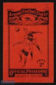 Pre-war 1931/1932 Arsenal v Aston Villa Div. 1 match programme 31 October 1931; creased (kept flat),