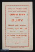 War time Grimsby Town v Bury war league north 20 April 1946, 4 pager; score on front, o/wise fair