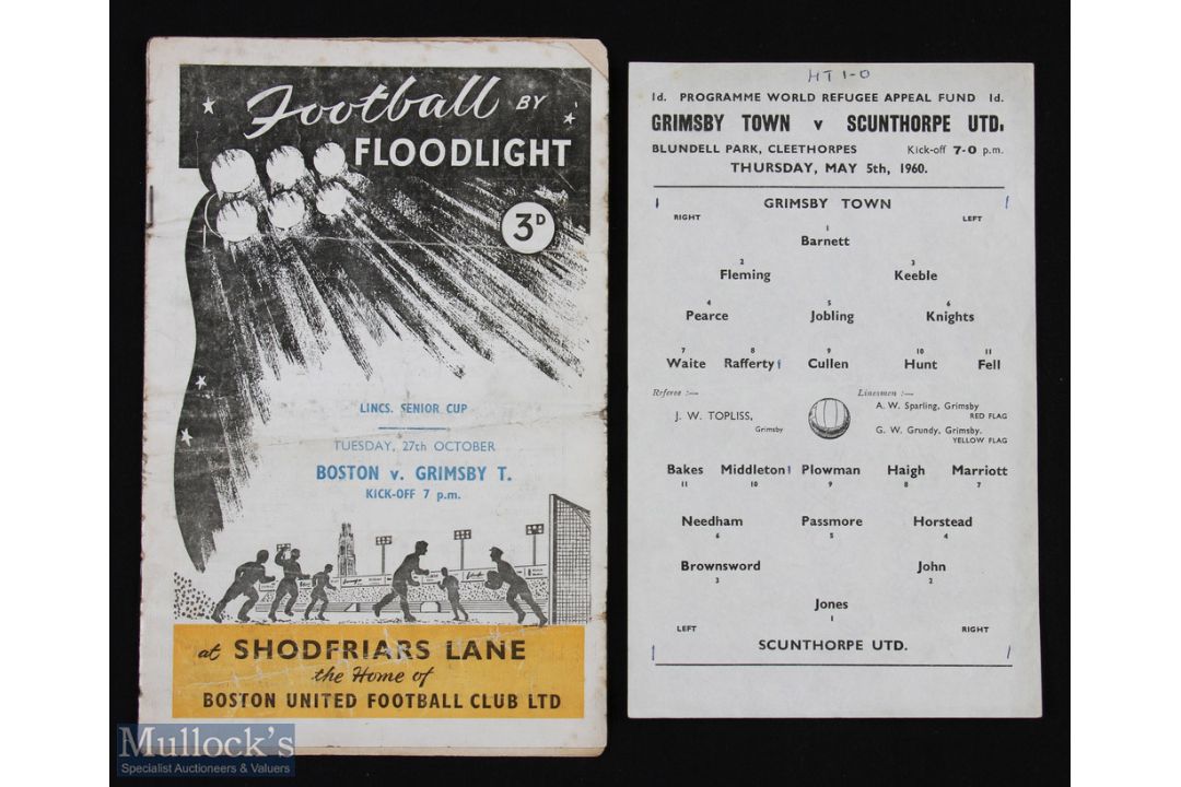 1959/60 Grimsby Town v Scunthorpe Utd World refugee appeal fund match programme, single sheet, 5 May