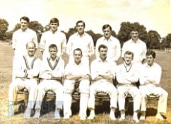 Press photograph of Fulham FC team c1965, playing cricket v Putney CC, players noted are Bobby