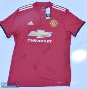 2017/18 Multi-Signed Manchester United Home Football Shirt in red. Chevrolet/Adidas sponsor, with 4x