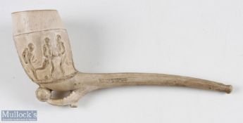 Early Football & Rugby embossed large Clay Pipe, with 6 figures around pipe with a football boot and