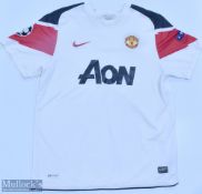 2010/12 Manchester United Away Football Shirt in white, AON/Nike, Champions League badge, short
