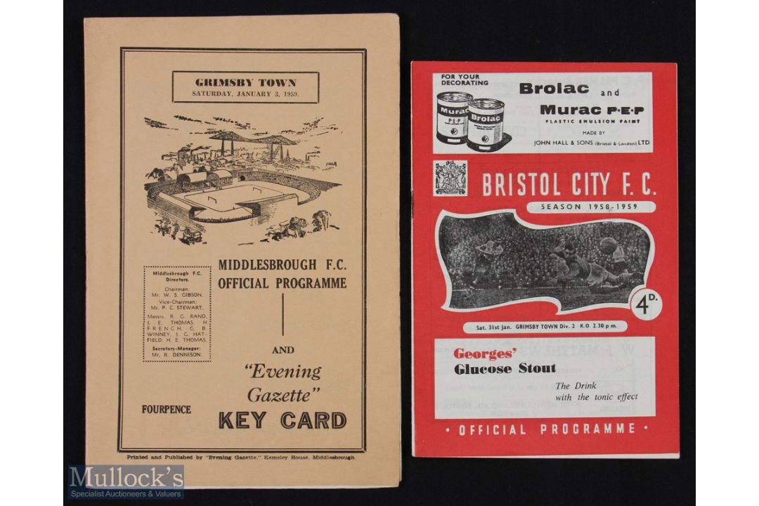 1958/1959 Grimsby Town Div. 1 away postponed match programmes at Bristol City (31st January 1959